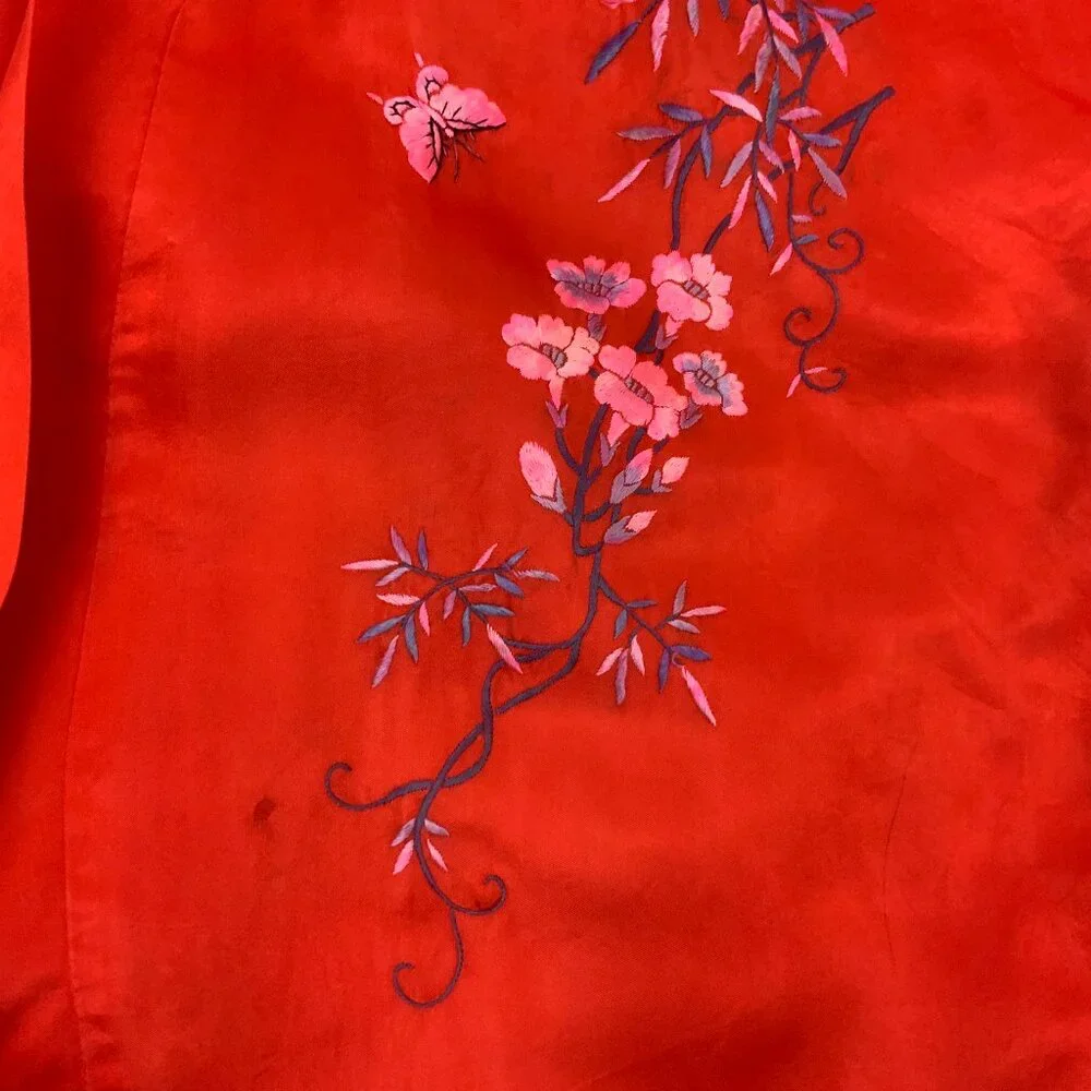 Vintage 50s - 60s Silk Layered Red Embroidered Kimono Robe Sz M - Picture 14 of 16
